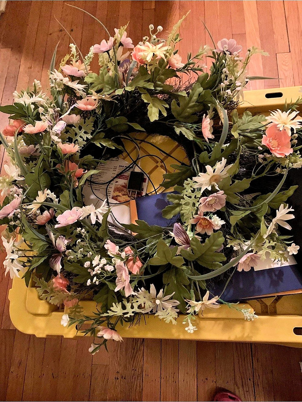 Faux Floral Wreath Green & Pink